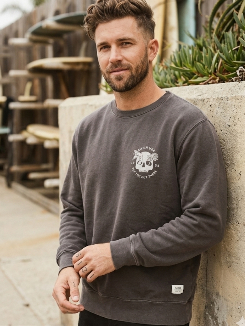 ​Katin USA Skull & Rose Graphic Pullover Sweatshirt Small 100% Cotton Charcoal